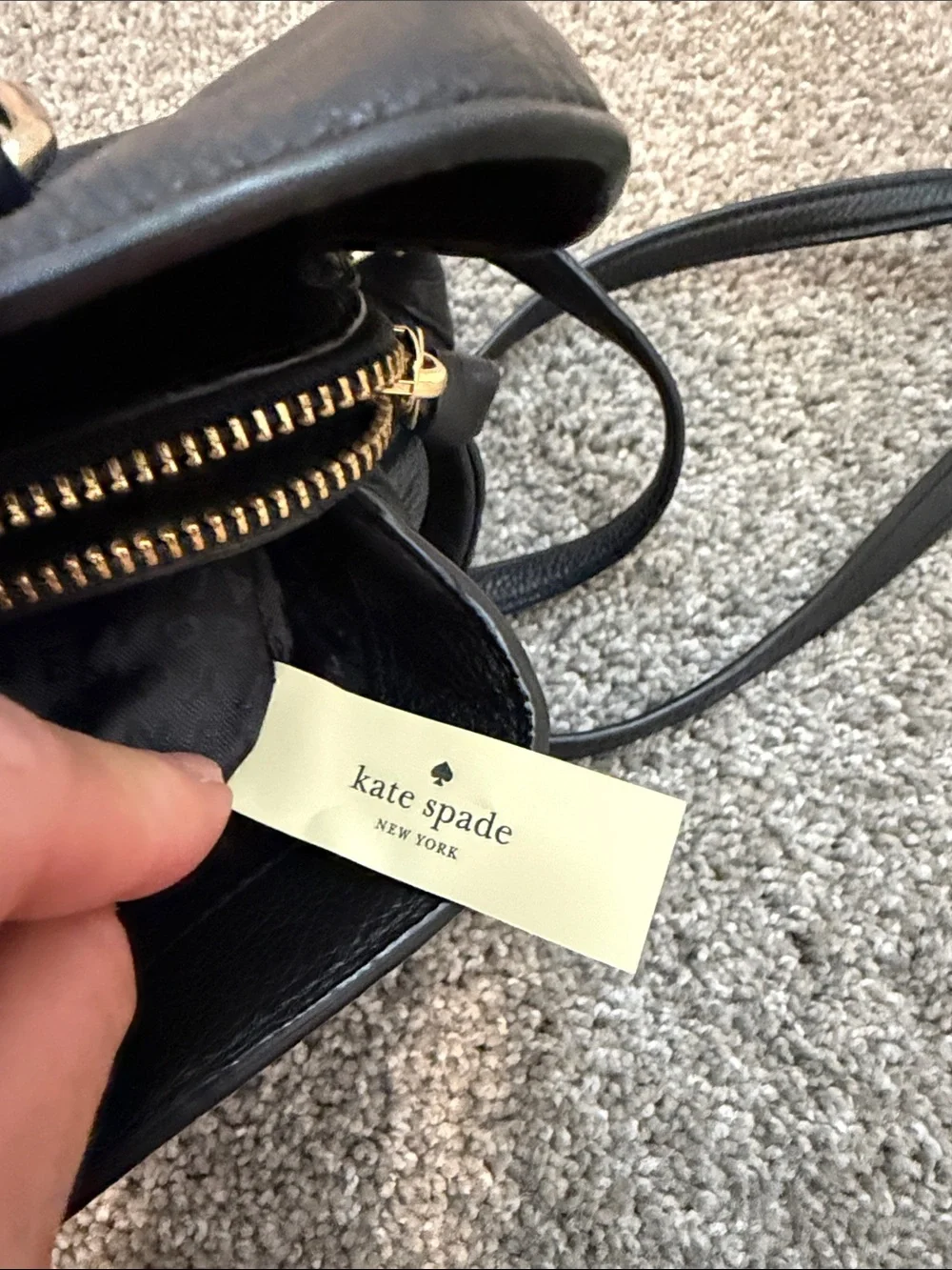 Kate Spade Black Pebbled Leather- handbag w/ three separate compartments,